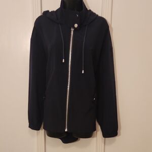 Chico's Navy Hooded Utility Jacket with Zip